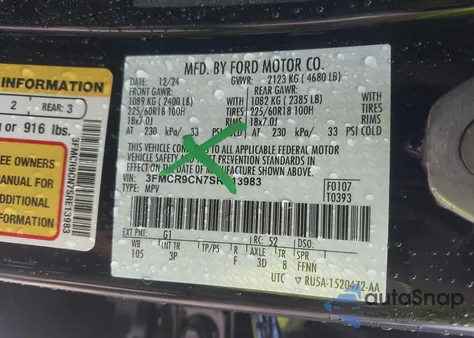 2025 Ford Bronco Sport Outer Banks from USA, damaged, VIN 3FMCR9CN7SRE13983